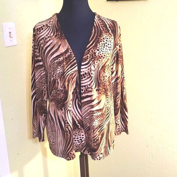 Ronni Nicole Lightweight Cardigan Jacket, Browns/Tans/Animal Print, Size XL - Picture 1 of 5